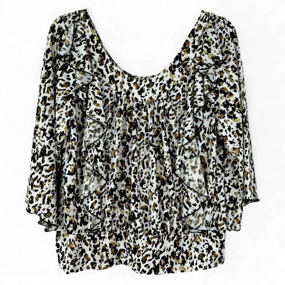 New Directions Blouse Womens Size XL 3/4 Sleeves Ruffle Detail